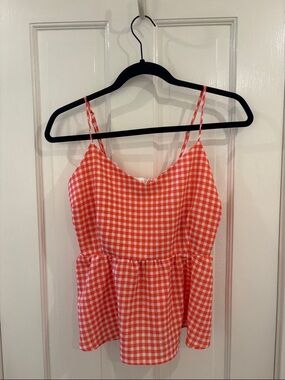 Monteau Red Gingham Peplum Cami